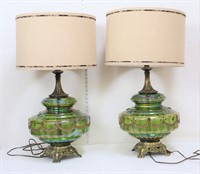 Pair vintage large green lamps, see photos