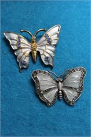 2 JEWELLED BUTTERFLY BROOCHES