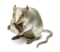 Japanese Meiji Manner Bronze Figure Rat w Chestnut