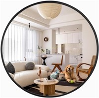 Large Round Wall Mirror 16 Inches  Black