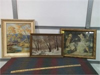 3 FRAMED PICTURES, TREES, LADIES