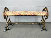 Heavy Ornate Cast Iron Upholstered Bench
