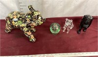 Ceramic Elephant, Crystal Bear & Paperweight