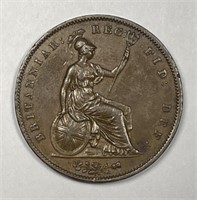 GREAT BRITAIN: 1854 Penny XF/AU