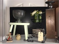 FABULOUS LOT W/ VTG STOOL METAL TIER STAND &MORE