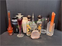 (6) Glass Vases, Glass Candle Holder & Decanters