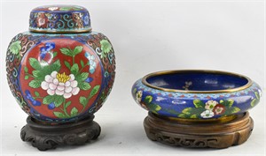 Chinese Cloisonne Lidded Jar & Bowl