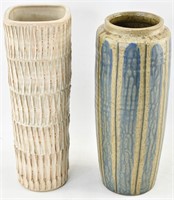 2 OCM Japan Mid Century Striped Pottery Vases