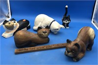 Cat Statues of Wood & Porcelain & Resin