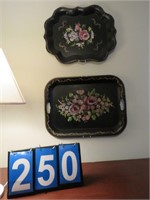 2 STENCILED TRAYS ON WALL