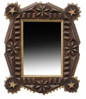 AMERICAN TRAMP ART CHIP CARVED WOOD WALL MIRROR
