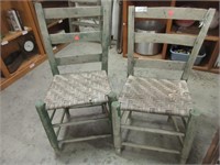 Old Ladder Back Chairs w/Basket Weave Seats