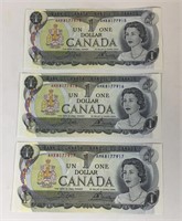 3 CONSECUTIVE CANADIAN ONE DOLLAR BILLS