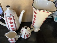 Ukrainian Tea Pot, Suger & Creamer & Vase