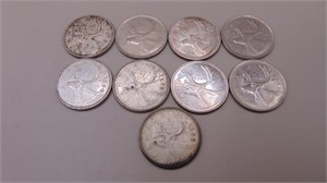 (9) Canadian Silver Quarters 1968