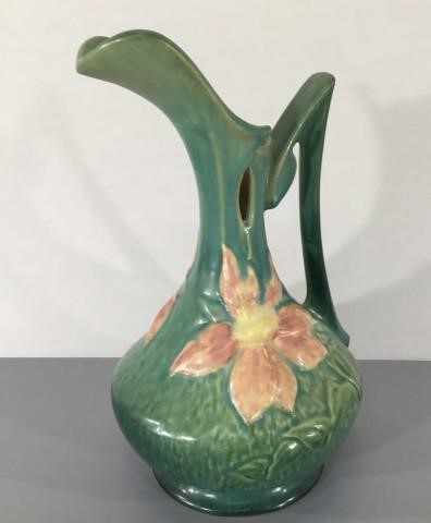 Roseville Pottery Pitcher Vase -Clematis | Hanford Auction House
