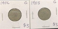 Pair of Graded Antique Liberty V Nickel coins