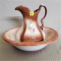 RESERVED, Brown Ironstone Pitcher & Washbowl