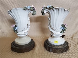 Pair of Vintage Art Nouveau Upward Porcelain Lamps