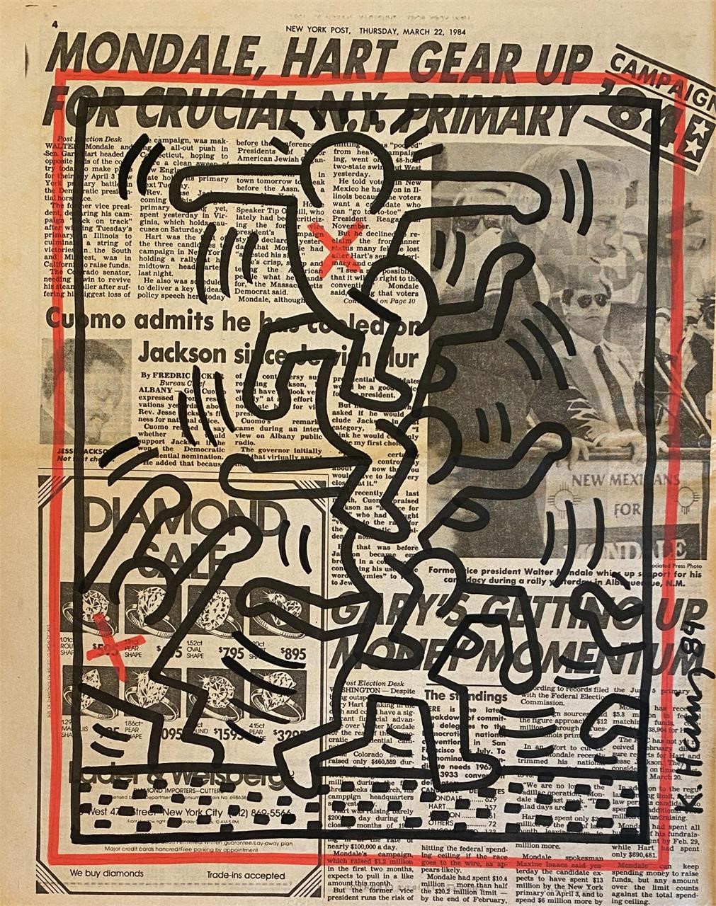 Keith Haring Original Newspaper drawing Certified