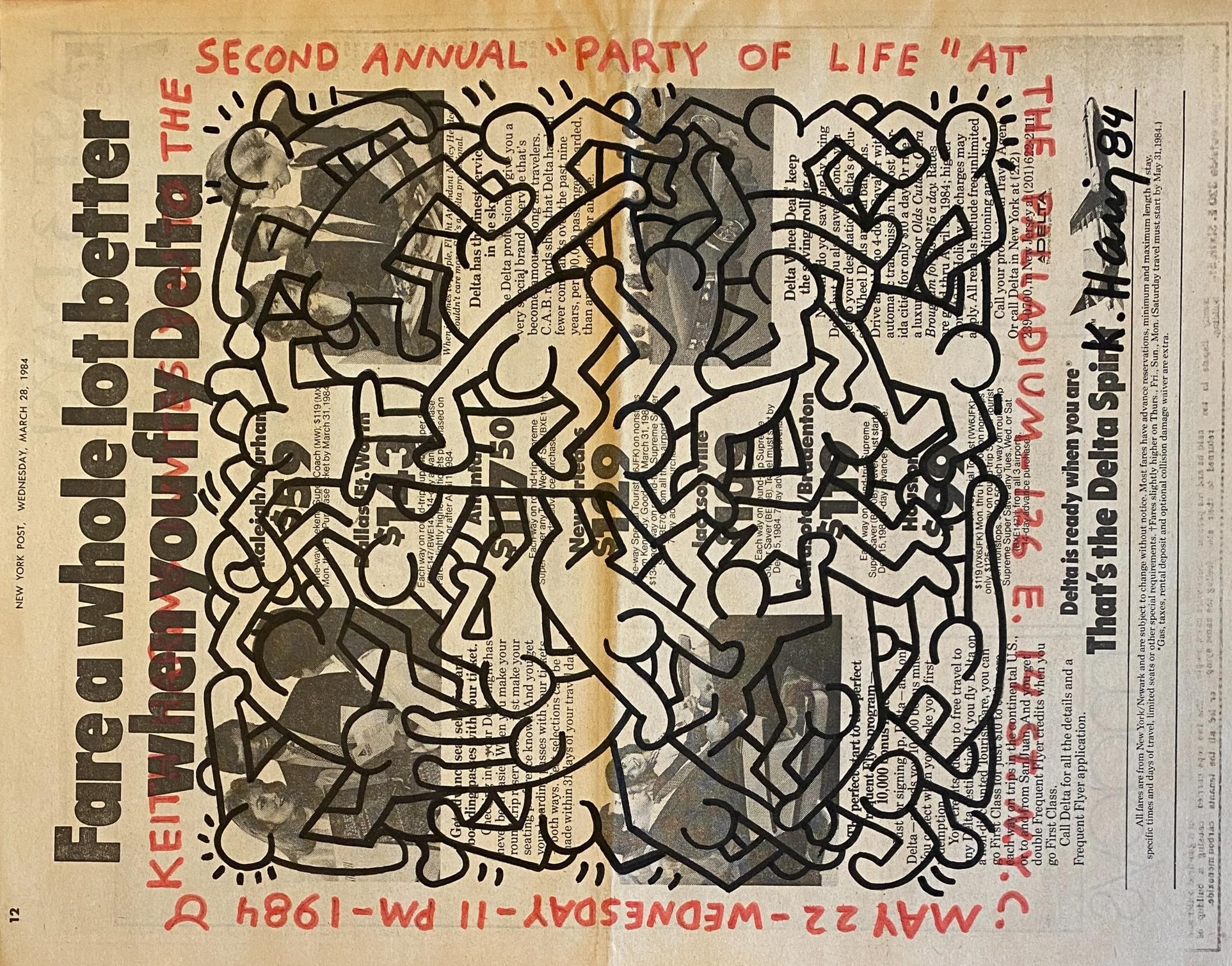 Keith Haring Original Newspaper drawing Certified