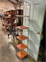 Metal shelf with wood bottoms 68” tall