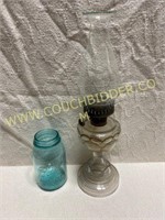Antique press glass oil lamp
