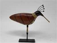 Carved Wood Bird w/ Metal Stand