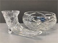 Cut Lead Crystal Bowl & Horn -Czech Republic