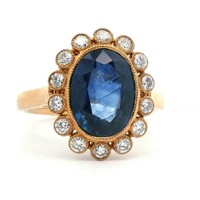 18ct Y/G Sapphire(3.55ct) and diamond ring