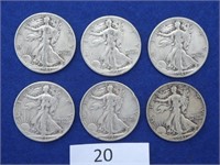 Walking Liberty Half dollars (6) 1941