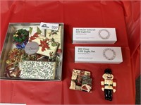 Misc. lot of christmas ornaments and LED light set