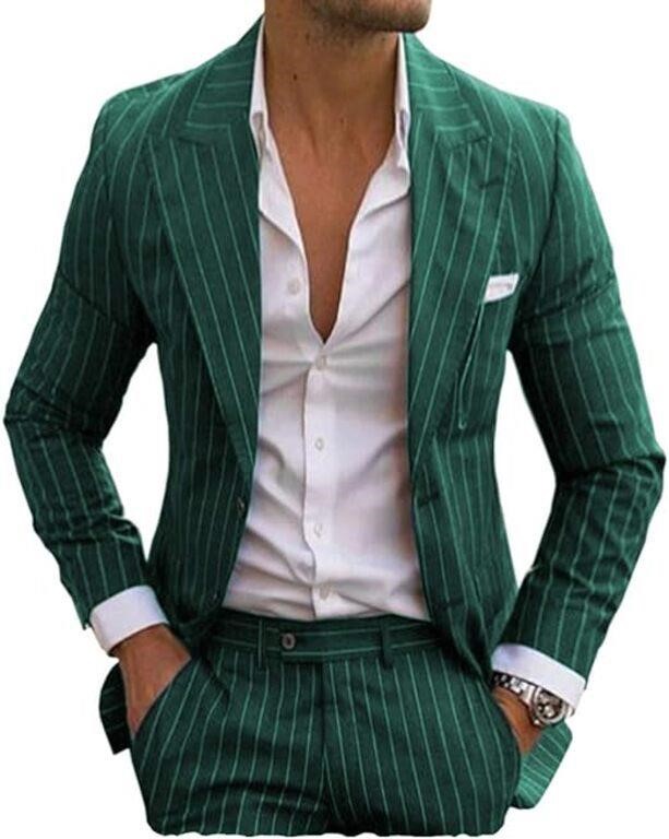 *Men's Pinstripe 2pc Suit-M, Green
