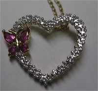 Heart & Butterfly Necklace Marked PAJ BB