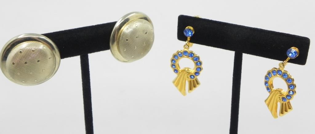 PAIR OF BLUE GEM & GOLD TONE EARRINGS & OTHER-FAUX