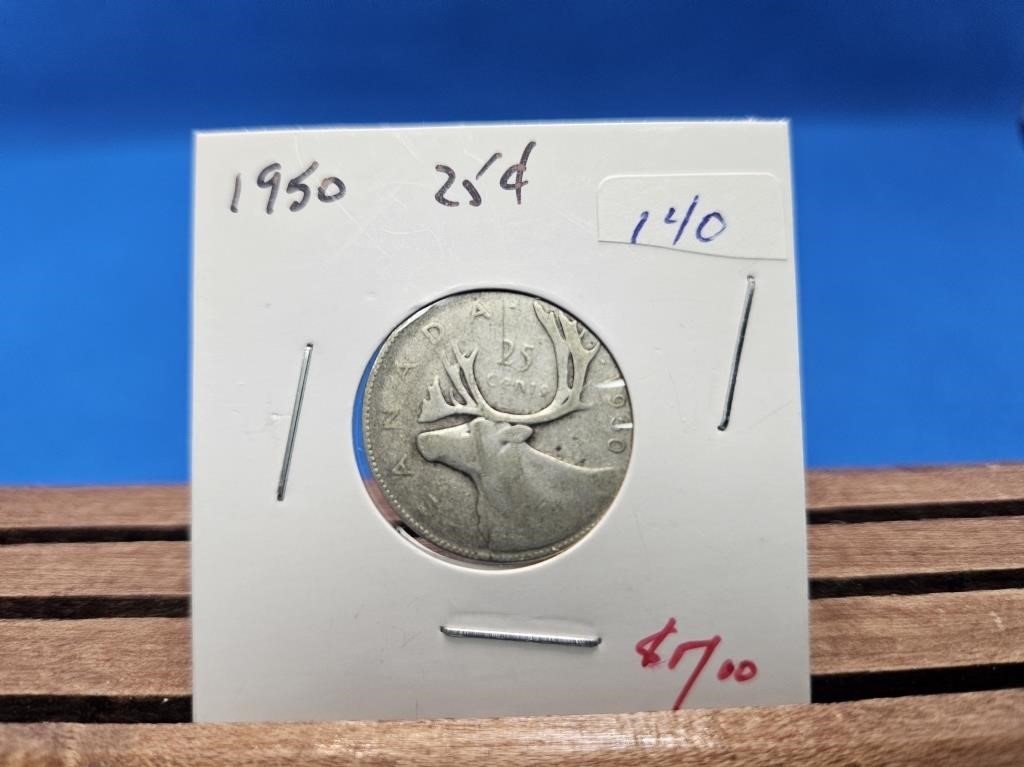 1-1950 SILVER 25 CENT COIN