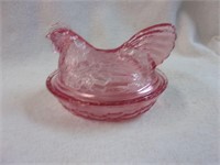Longaberger Pink Glass Hen on Nest