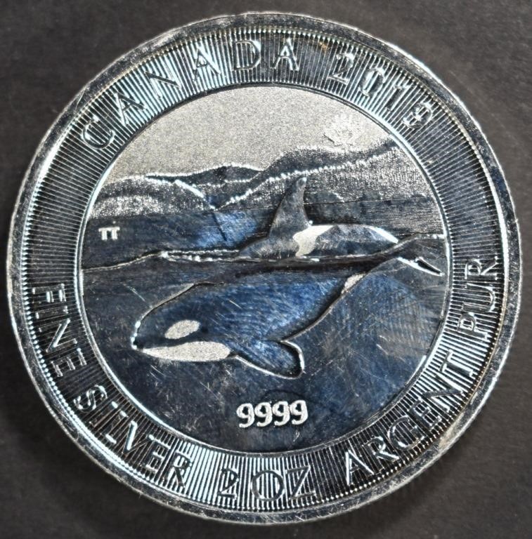 (1) 2 OZ .999 SILVER 2019 CAN KILLER WHALE ROUND