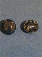 Navy, Flat Button, Clip on Earrings