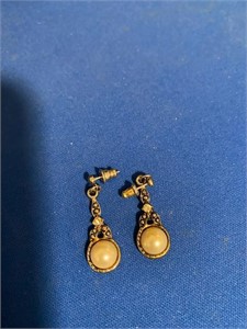 Vintage Rhinestone and Pearl Pierced Earrings