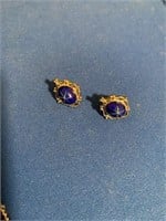 Vintage Blue Sapphire Pierced Earrings
