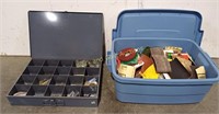 Metal Box & Plastic Tote w/ Assorted Parts