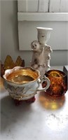 Amber Glass ,Antique Cup and Figurine