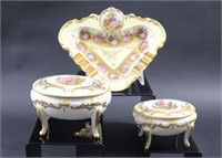 Limoges Victorian Lidded Vanity Sets & Ashtray