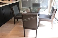 Modern Wood & Glass Trestle Dining Table Set