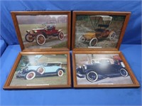 4 Framed Pictures of Antique Cars