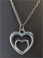 Double heart pendant with 20-in necklace