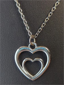 Double heart pendant with 20-in necklace
