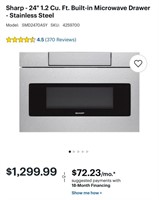 Sharp 24" 1.2 Cu Ft Built In Microwave Drawer