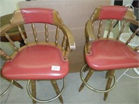 Pair of nice wood Burgundy padded bar stools x 2